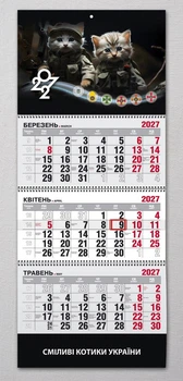 Календар настінний квартальний на 2027 рік на 3 пружини - "Сміливі котики України"