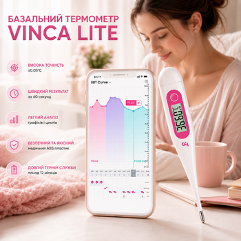 Базальный термометр Vinca Lite Femometer для мониторинга фертильности и овуляции, цифровой, без Bluetooth, розовый