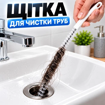 Щітка для чищення труб та каналізації, гнучкий трос для прочищення зливу раковини, ванни та душу