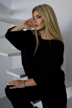 Жіночий вельветовий костюм з кофтою оверсайз та брюками ELFBERG EL-8986 54-56 Чорний (2000001002513)