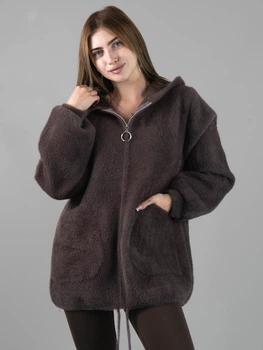 Женская кофта из альпаки лиловая однотонная с капюшоном one size (2631273)