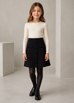 Детская осенняя юбка-трапеция для девочки 5-10 лет черная на пуговицах (287) 140 см