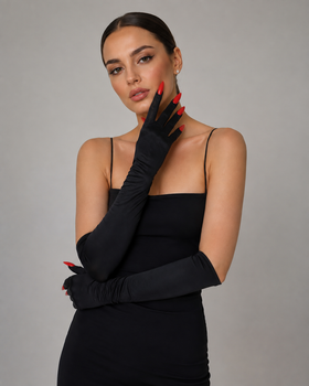 Довгі вечірні рукавички з кігтями xs/s/m чорний+червоний (30r080)