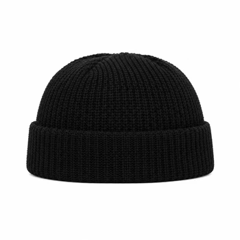 Короткая шапка бини черного цвета для парня девушки One size