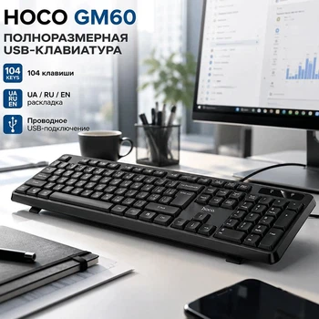 Проводная клавиатура USB HOCO GM60 |104 Keys, UA/EN раскладка|