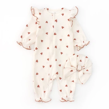 Комбинезон для девочки с шапочкой Dexter`s застежка-молния burgundy hearts 68 см молочный