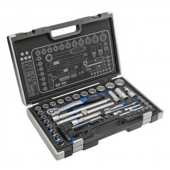 Набор инструментов 1/2" 1/4" 60шт CrV CrMo Сталь S2 Hogert в кейсе (HT1R470)