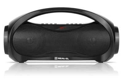 Колонка портативна 2.0 REAL-EL X-713 Black, 2x6 Вт, пластиковий корпус, Bluetooth, MicroSD / USB, FM-приймач, живлення від акумулятора, 1800 мА*ч, керування сверху