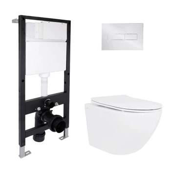 Готовое решение Qtap для ванной комнаты: подвесной унитаз Jay Ultra Quiet 520x360x320 + комплект инсталляции Standard (линейная кнопка Chrome)
