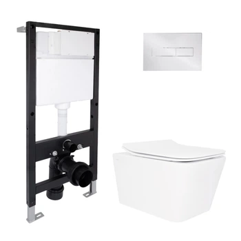 Готовое решение Qtap для ванной комнаты: подвесной унитаз Crow Rimless 520x360x290 + комплект инсталляции Standard (линейная кнопка Chrome)