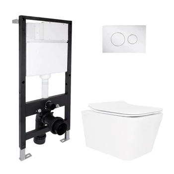 Готовое решение Qtap для ванной комнаты: подвесной унитаз Crow Rimless 520x360x290 + комплект инсталляции Standard (круглая кнопка Chrome)