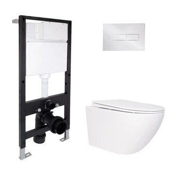 Готовое решение Qtap для ванной комнаты: подвесной унитаз Jay Rimless 520x360x320 + комплект инсталляции Standard (линейная кнопка Chrome)
