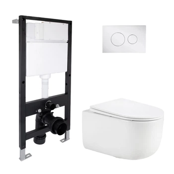 Готовое решение Qtap для ванной комнаты: подвесной унитаз Taurus Ultra Quiet 515x360x350 + комплект инсталляции Standard (круглая кнопка Chrome)