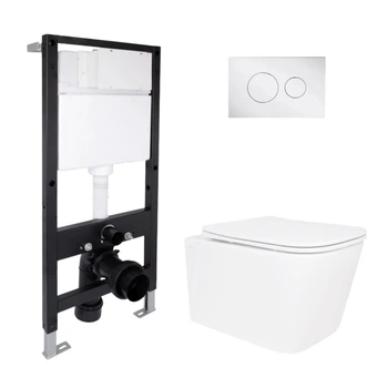 Готовое решение Qtap для ванной комнаты: подвесной унитаз Crow Rimless 485x340x330 + комплект инсталляции Standard (круглая кнопка Chrome)