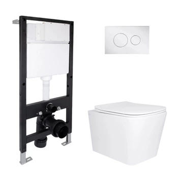 Готовое решение Qtap для ванной комнаты: подвесной унитаз Tern Ultra Quiet 525x345x360 + комплект инсталляции Standard (круглая кнопка Chrome)