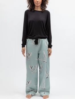 Піжама жіноча Cyberjammies Grace 5580-5567 з трикотажним топом та широкими штанами 20/3XL Чорний з принтом лебедів (5051877679160)