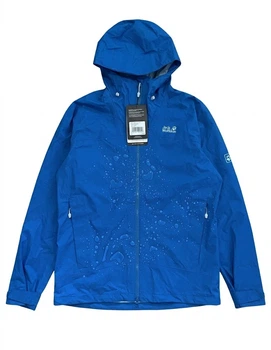 Чоловіча трекінгова куртка Jack Wolfskin Texapore мембранна водовідштовхуюча для походів в гори з капішоном синя Розмір L