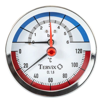 Термоманометр Tervix Pro Line 80/0-6 бар, 0-120 С аксіальний, з монтажним клапаном 1/2" (357817)