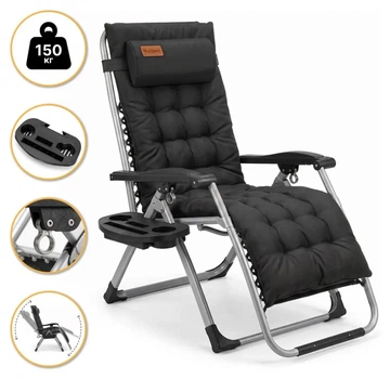 Розкладне крісло шезлонг LEOBRO Zero Gravity Premium Plus Чорне (LB-ZGC-E1-BLK) (LEO_LB-ZGC-E1-BLK)