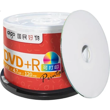 Чистые DVD+R диски/записываемые диски Aigo, скорость 16x, емкость 4,7 ГБ, 50 штук в упаковке, с возможностью печати.