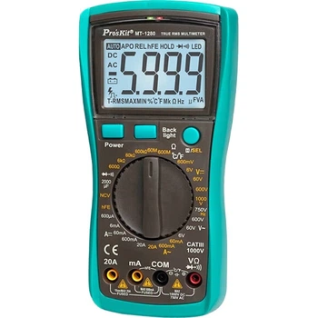 Цифровий мультиметр Pro'sKit MT-1280, дисплей True RMS, універсальний вимірювач, захищений від опіків, вимірювач ємності, 3 5/6 дюйма