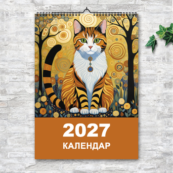 Календар А3 перекидний настінний КОТИ В СТИЛІ ГУСТАВА КЛІМТА 13 листов ENTERSTORE (art. 250135)