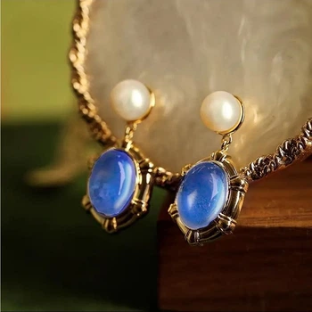 Винтажный стиль: серьги с подвесками из голубых кристаллов, 1097
