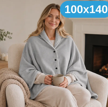 Универсальный плед-халат-шаль 100×140 см One size - теплая нежная двусторонняя накидка-плед на кнопках серый KT9000915