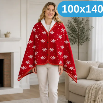 Универсальный плед-халат-шаль 100×140 см One size - теплая нежная двусторонняя накидка-плед на кнопках снежинки KT9000913