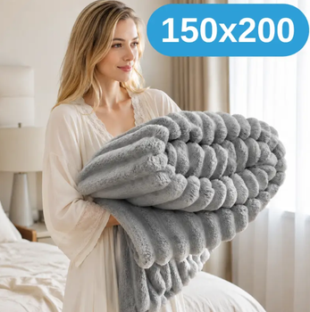 Нежный двусторонний плюшевый меховой плед 150×200 см, 800 г, серый KT9001024