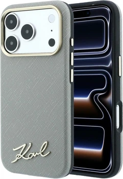 Etui plecki Karl Lagerfeld Saffiano Small Script Metal Logo MagSafe do Apple iPhone 17 Pro Max / 18 Pro Max Beige (KLHMP18X6PWSKSE)