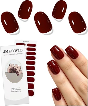 Полузатвердевшие гелевые наклейки-полоски для маникюра JMEOWIO Semi Cured Gel Strips Nail Art Sticker Wrap (Wine Red/Вино-красный