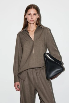 Сорочка жіноча COS open-collar wool-blend shirt 1294811001 Eur 36 Коричневий