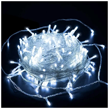 Светодиодная гирлянда 6м 100 LED белая для елки с прозрачным проводом и 8 режимами работы IP44 SQ-29638