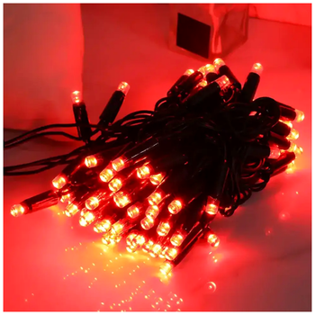 Уличная светодиодная гирлянда 10м 100 LED 220V черный каучуковый провод IP68 красный для декора SQ-27336