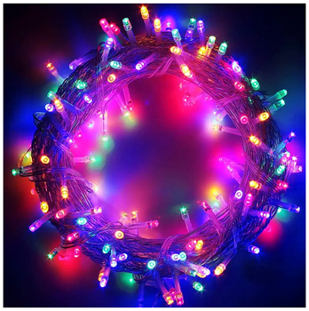 Светодиодная гирлянда 10м 200 LED прозрачный провод мультиколор для елки с 8 режимами IP44 SQ-29693
