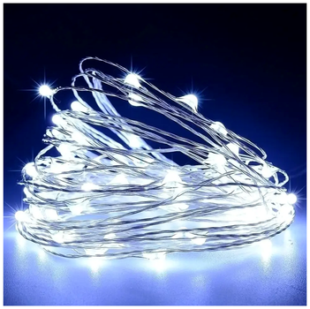 Светодиодная гирлянда 30 LED 3м холодный белый IP44 батарейки USB статический режим Роса SQ-26660