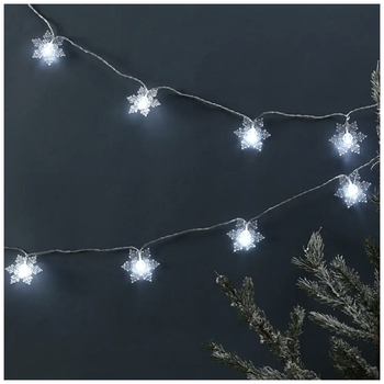 Светодиодная гирлянда снежинки большие 20 LED 5м 220В динамический режим белый SQ-27159