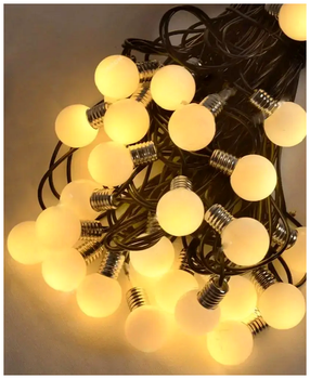 Светодиодная гирлянда 20 LED 7м теплый белый матовые лампочки 5см для украшения ёлки SQ-25508