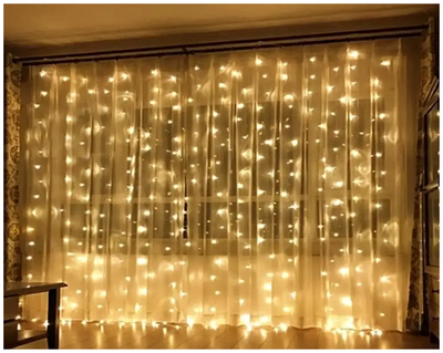 Гирлянда штора уличная 300 LED 3x2м 15 нитей прозрачный каучук статический режим теплый белый IP65 SQ-26934