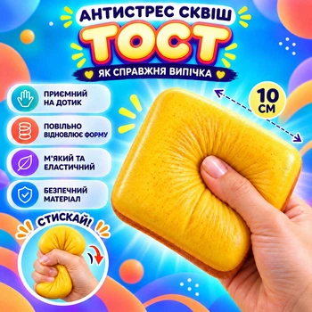 Сквіш антистрес Хліб Тост 10 см Slow Rising м’яка сенсорна іграшка, що повільно відновлює форму, Squishy Bread жовтий