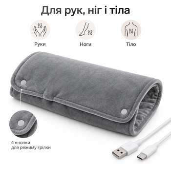 Електрична грілка USB Type-C з графеновим підігрівом 35°C від павербанка для рук, ніг і тіла, 30×50 см