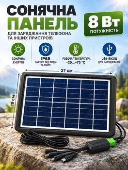 Портативная солнечная панель для зарядки телефона 27х19 см монокристаллическая панель мини зарядная станция для дома 8 Вт трансформер зарядка от солнца Черный