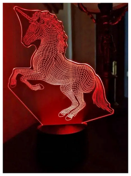 Светильник 3D сенсорный 10х12х20 см 11 режимов RGB на подставке акриловый для комнаты Единорог SQ-27372