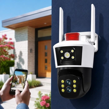 Відеокамера PTZ IP WiFi JE-190-1/2 12 МП три об'єктиви нічне бачення датчик руху вулична