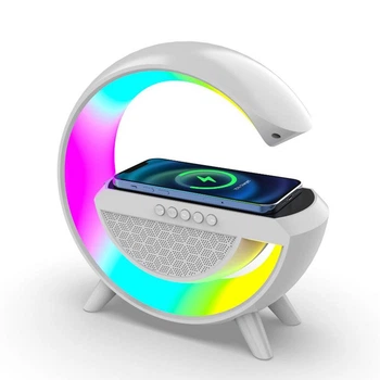 Настольная смарт лампа-ночник RGB с беспроводной зарядкой и Bluetooth колонкой / Ночник светильник