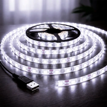 Світлодіодна стрічка від USB на 5 м, Біла / Гнучка LED стрічка від павербанка / Діодне підсвічування