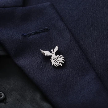 Значок-пин BROCHE брошь Птицы Феникс из стали серебристый BRGV115630