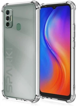 Чехол-накладка для Tecno Spark 7 (KF6n) прозрачная с бронь углами с защитой камеры противоударная