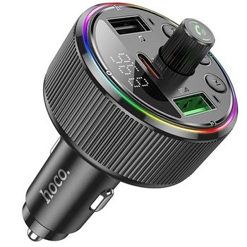 FM модулятор Hoco E82 Guerrero с автозарядкой PD 30W QC 3.0 2xUSB Type-C LED дисплей чёрный